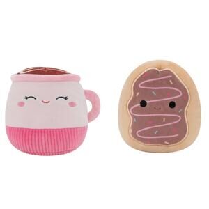 Squishmallows NWT Doy Toys Set of 2 Emily Latte Deja Donut Squeak Crinkle Plush